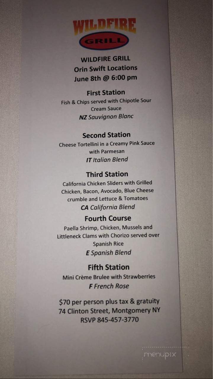 Wildfire Grill - Montgomery, NY menu_pic