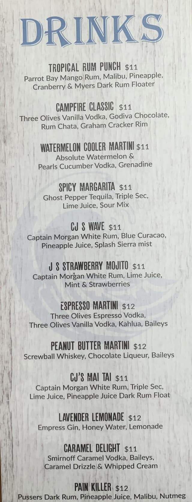 CJ's Bar & Grille - Plymouth, MA menu_pic