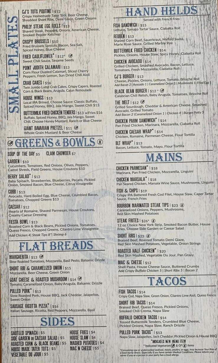 CJ's Bar & Grille - Plymouth, MA menu_pic