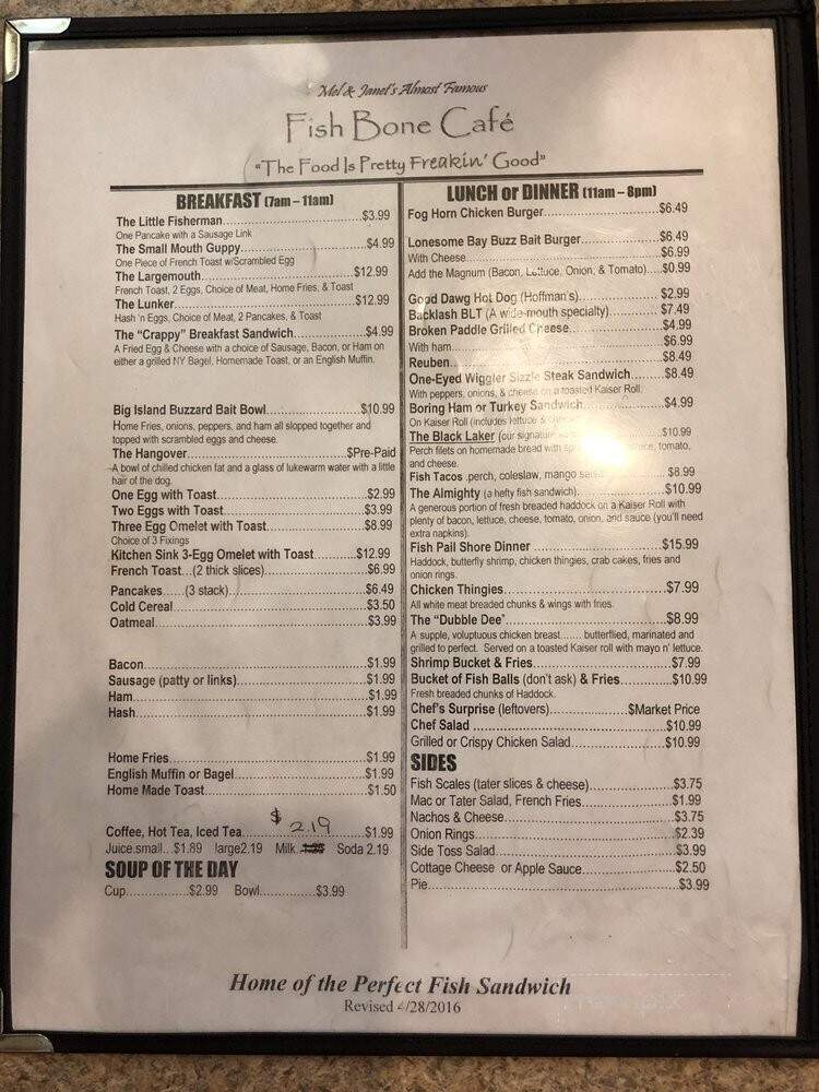 Fish Bone Cafe' - Hammond, NY menu_pic