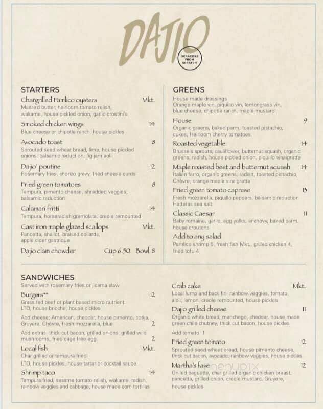 Dajio - Ocracoke, NC menu_pic