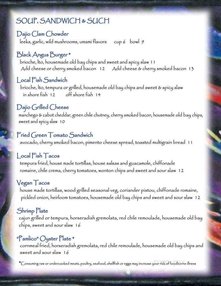 Dajio - Ocracoke, NC menu_pic