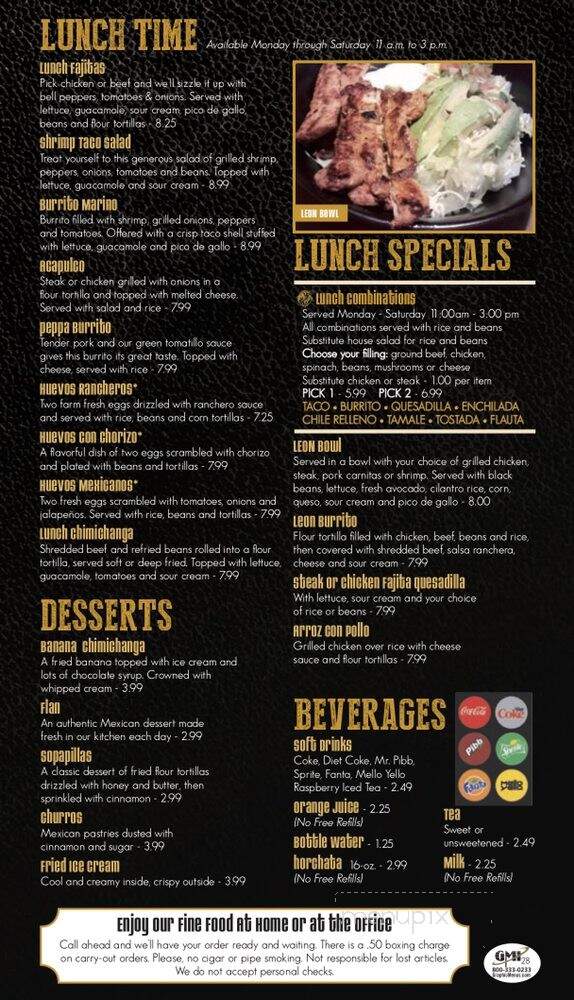 Leon Mexican Cuisine - Greenwood, IN menu_pic