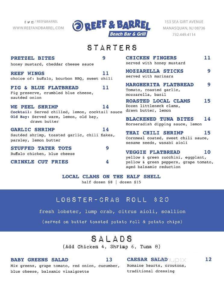 Reef and Barrel - Manasquan, NJ menu_pic