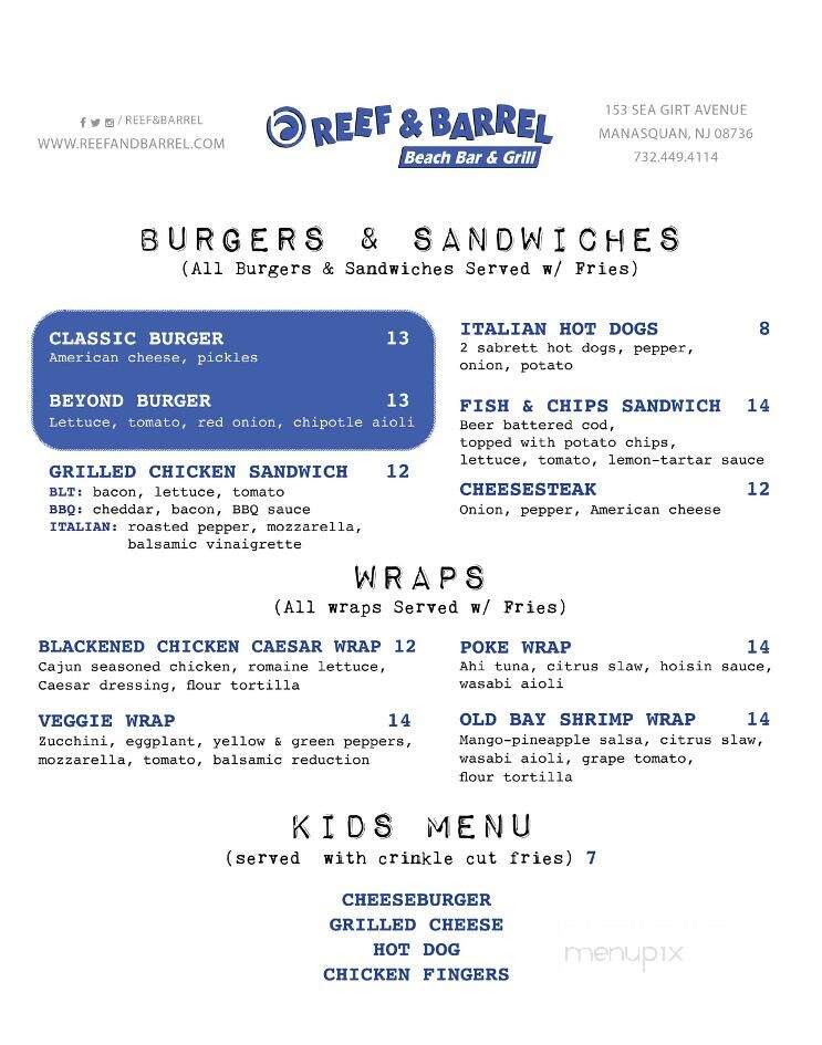 Reef and Barrel - Manasquan, NJ menu_pic