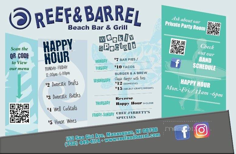 Reef and Barrel - Manasquan, NJ menu_pic