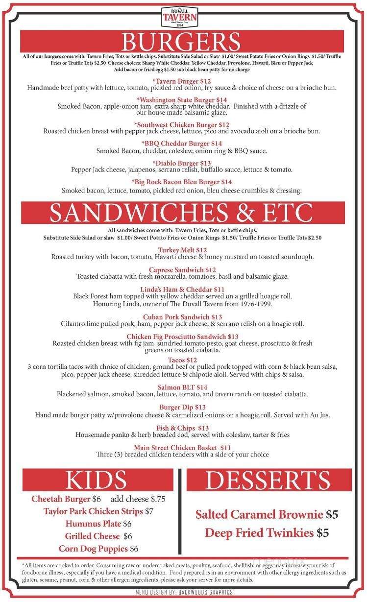 Duvall Tavern - Duvall, WA menu_pic