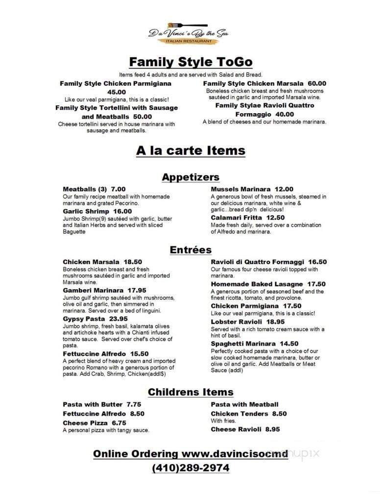 Davinci's By the Sea - Ocean City, MD menu_pic