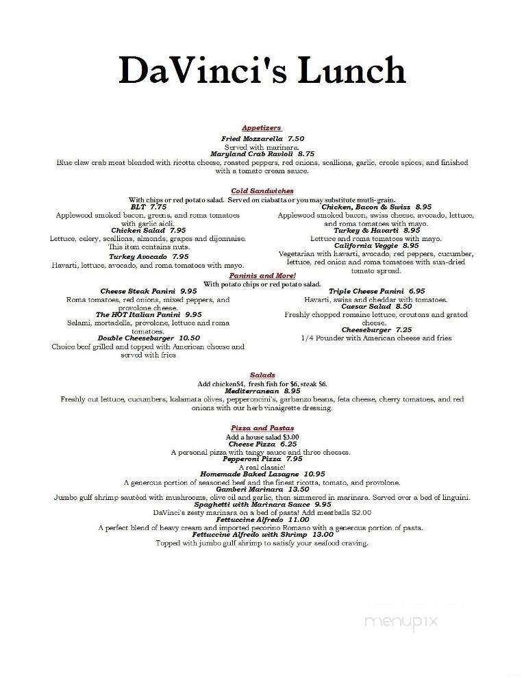 Davinci's By the Sea - Ocean City, MD menu_pic