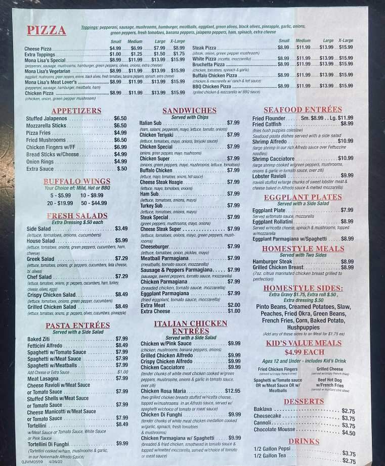 Mona Lisa Italian & American - Ramseur, NC menu_pic