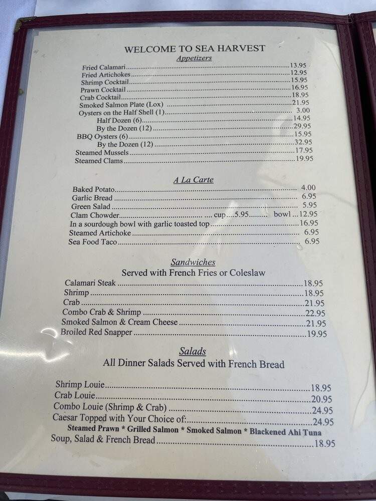 Sea Harvest Fish Market - Carmel, CA menu_pic