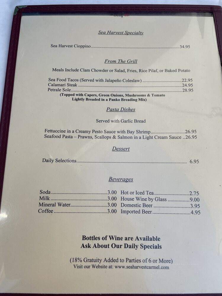Sea Harvest Fish Market - Carmel, CA menu_pic