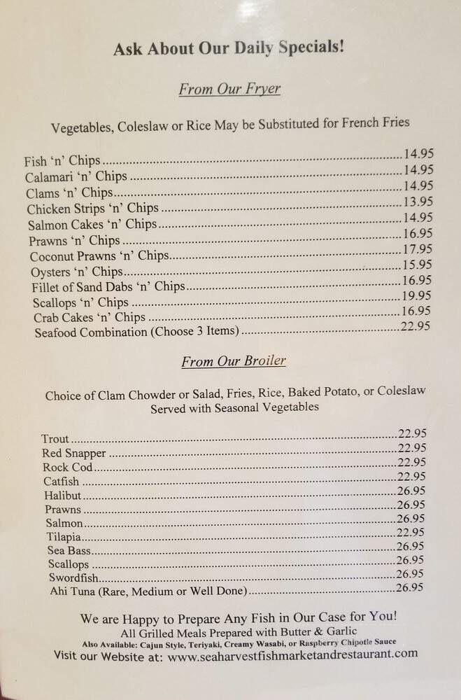 Sea Harvest Fish Market - Carmel, CA menu_pic