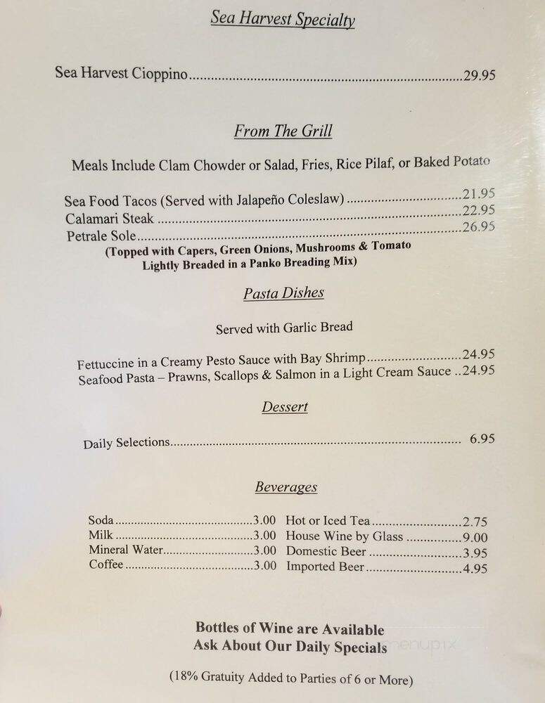 Sea Harvest Fish Market - Carmel, CA menu_pic