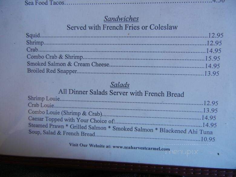 Sea Harvest Fish Market - Carmel, CA menu_pic