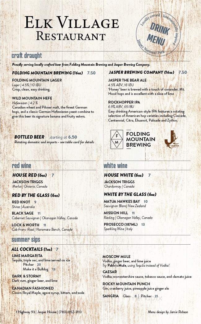 Elk Village Restaurant - Jasper, AB menu_pic
