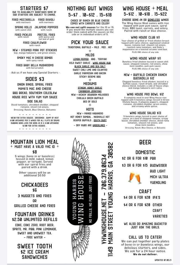 Young Harris Wing House - Young Harris, GA menu_pic