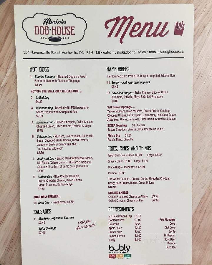 Muskoka Dog House - Huntsville, ON menu_pic