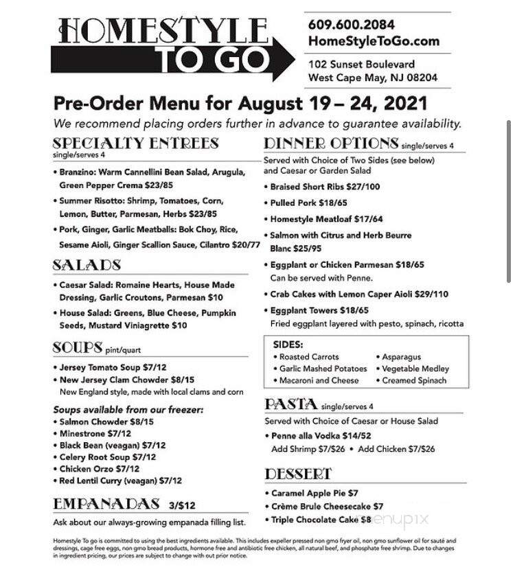 Homestyle To Go - West Cape May, NJ menu_pic
