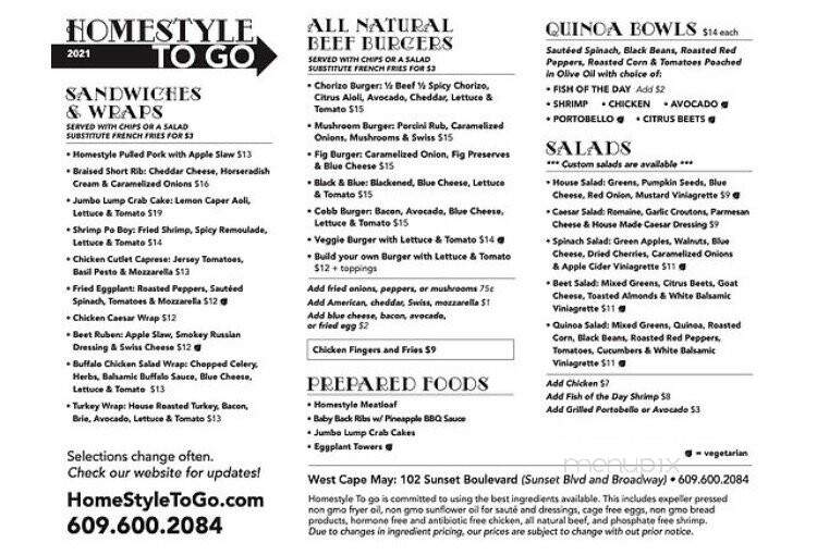 Homestyle To Go - West Cape May, NJ menu_pic