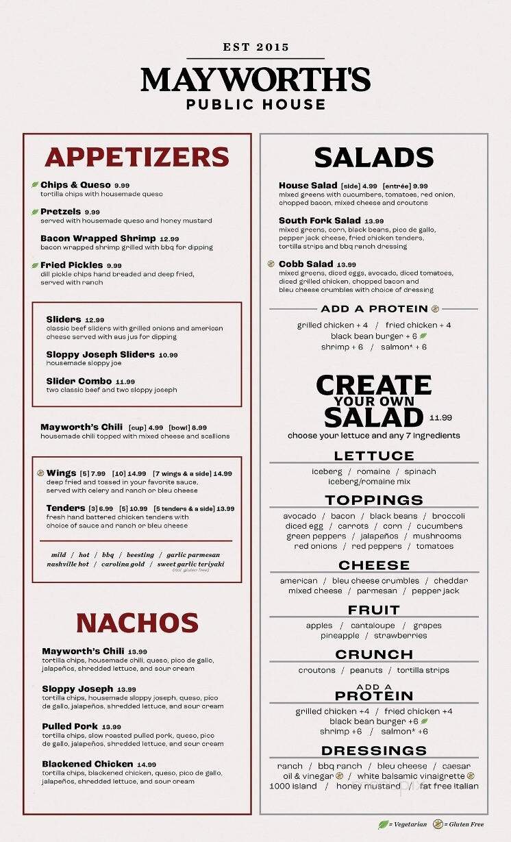 Mayworth Public House - Cramerton, NC menu_pic
