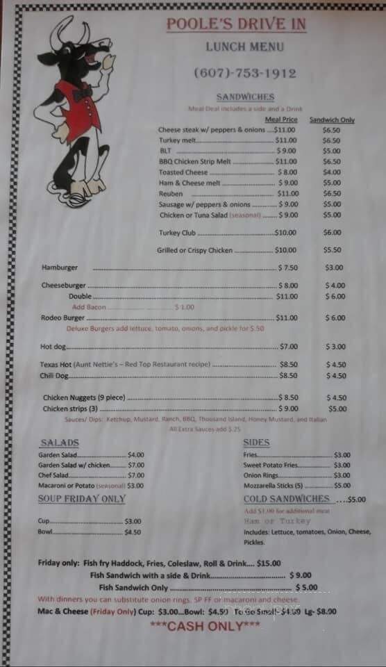 Poole's Drive in - Cortland, NY menu_pic