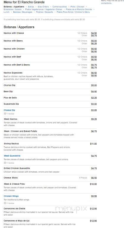 El Rancho Grande - Wetumpka, AL menu_pic