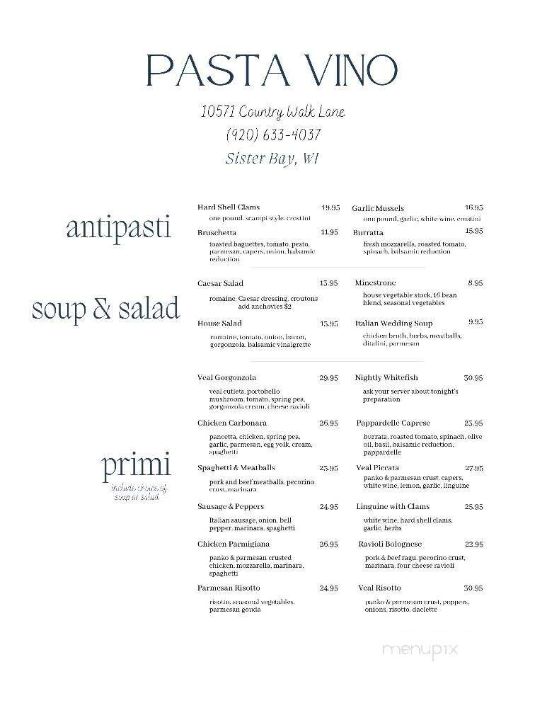 Cucina Pasta Vino - Sister Bay, WI menu_pic