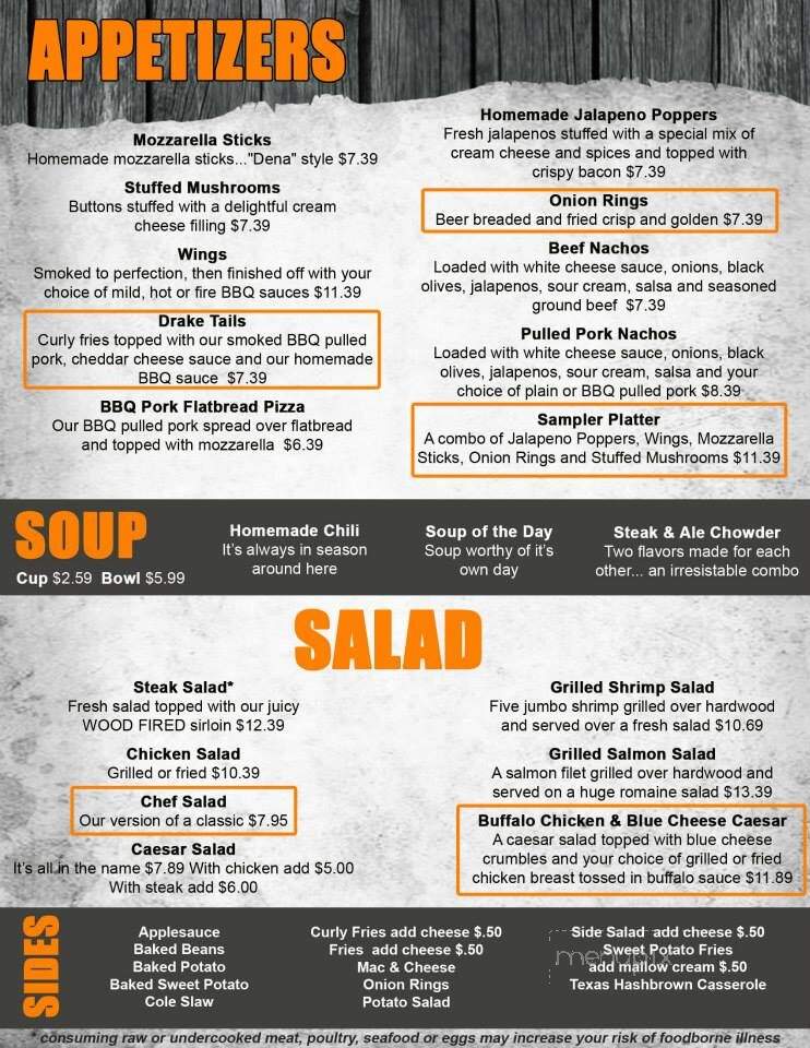 Drake's Steak and Ale - Hannibal, MO menu_pic