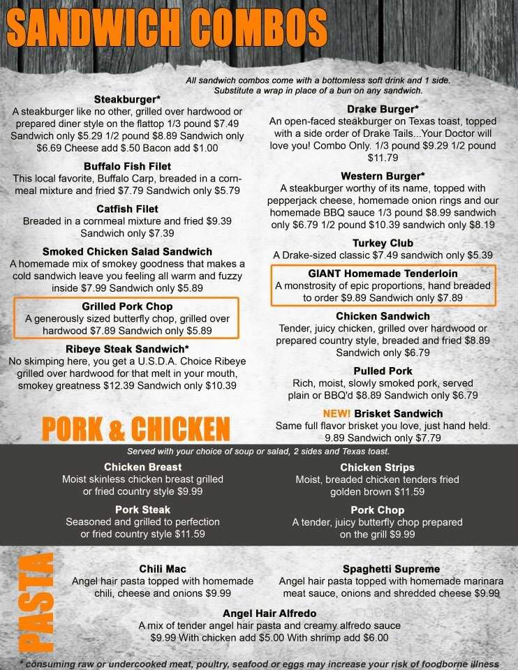 Drake's Steak and Ale - Hannibal, MO menu_pic