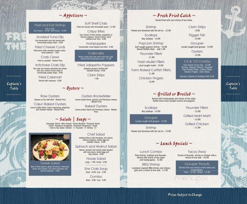 Captain's Table - Panama City, FL menu_pic