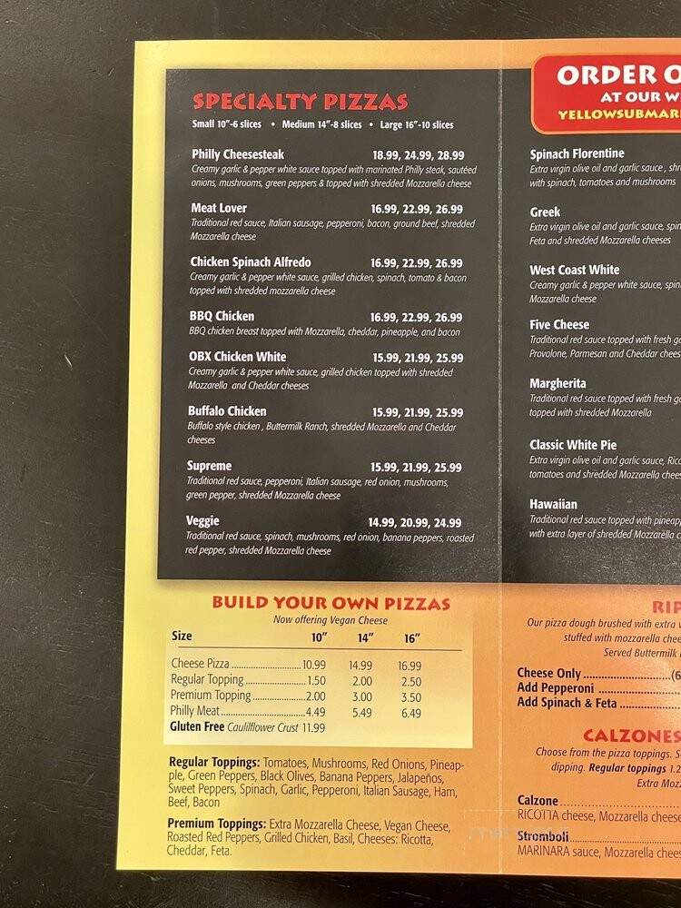 Yellow Submarine - Nags Head, NC menu_pic