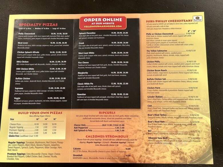 Yellow Submarine - Nags Head, NC menu_pic