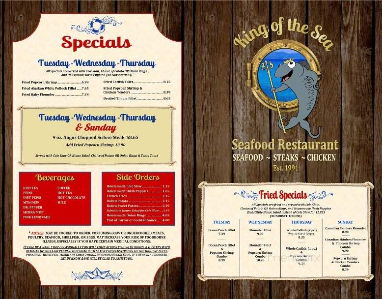 King Of The Sea Seafood - Statesville, NC menu_pic