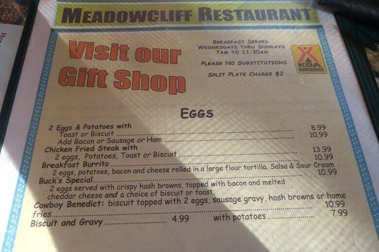 Meadowcliff Lodge & Restaurant - Coleville, CA menu_pic
