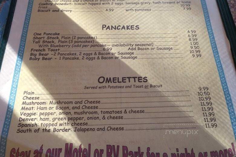 Meadowcliff Lodge & Restaurant - Coleville, CA menu_pic