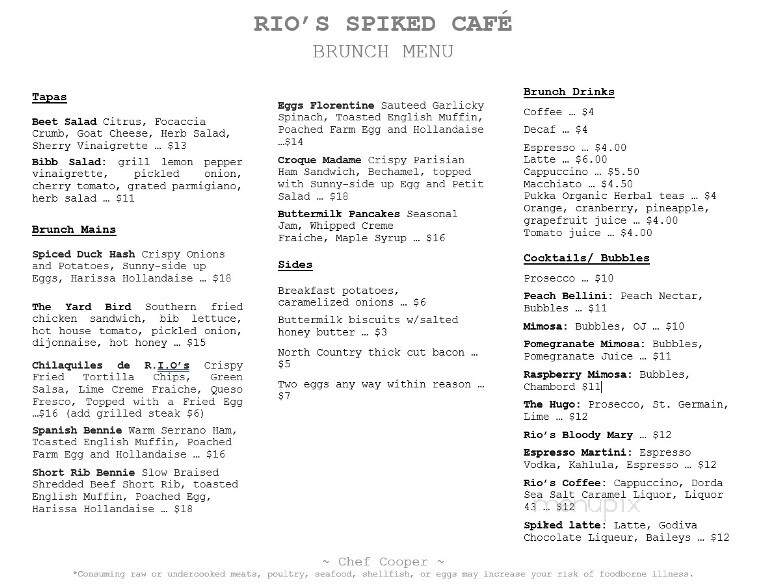 Rio's Spiked Cafe - Searsport, ME menu_pic