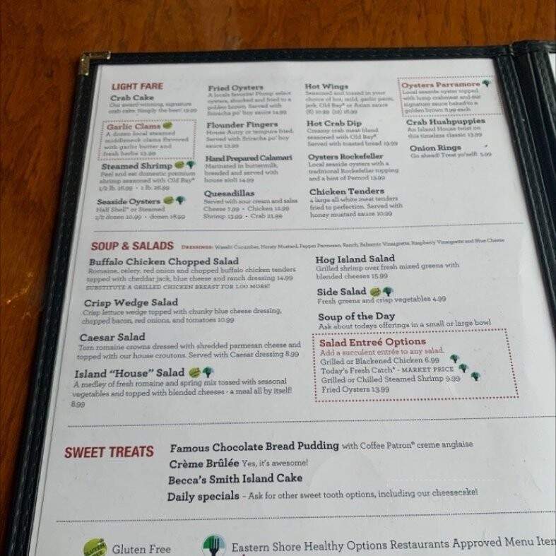 Island House Restaurant Marina - Wachapreague, VA menu_pic