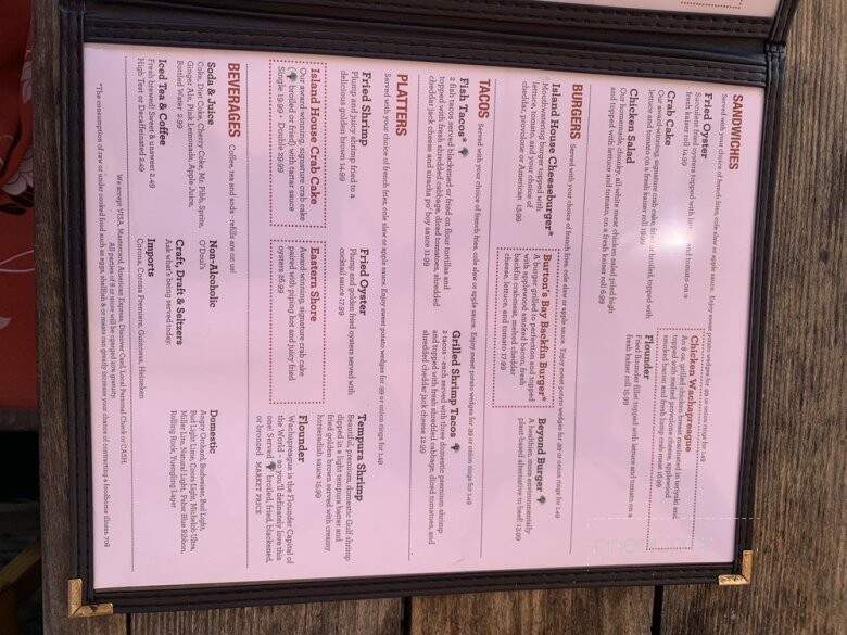 Island House Restaurant Marina - Wachapreague, VA menu_pic