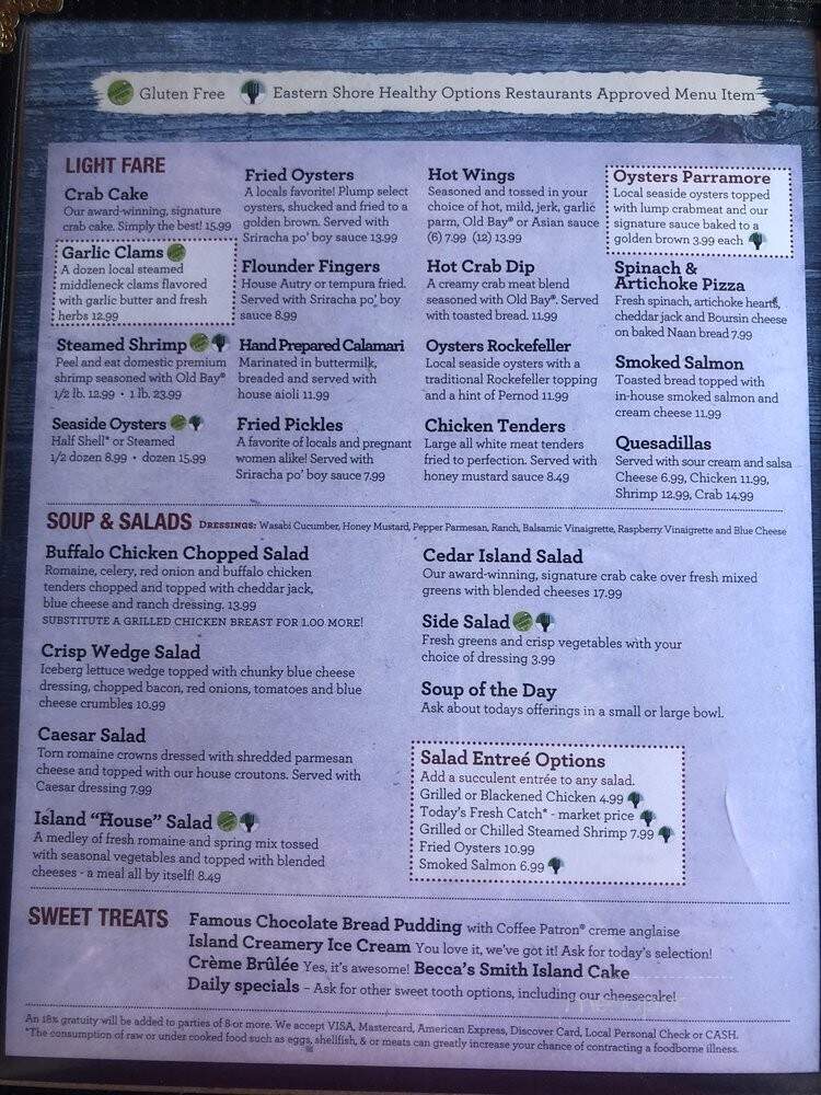Island House Restaurant Marina - Wachapreague, VA menu_pic