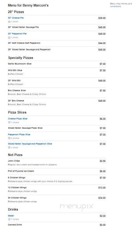 Benny Marconi's - Roanoke, VA menu_pic