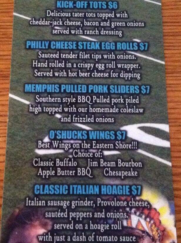 O'Shucks Irish Pub - Centreville, MD menu_pic