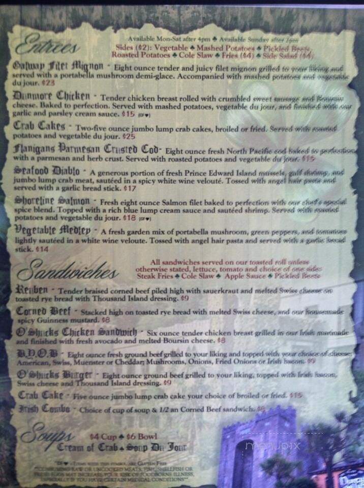 O'Shucks Irish Pub - Centreville, MD menu_pic