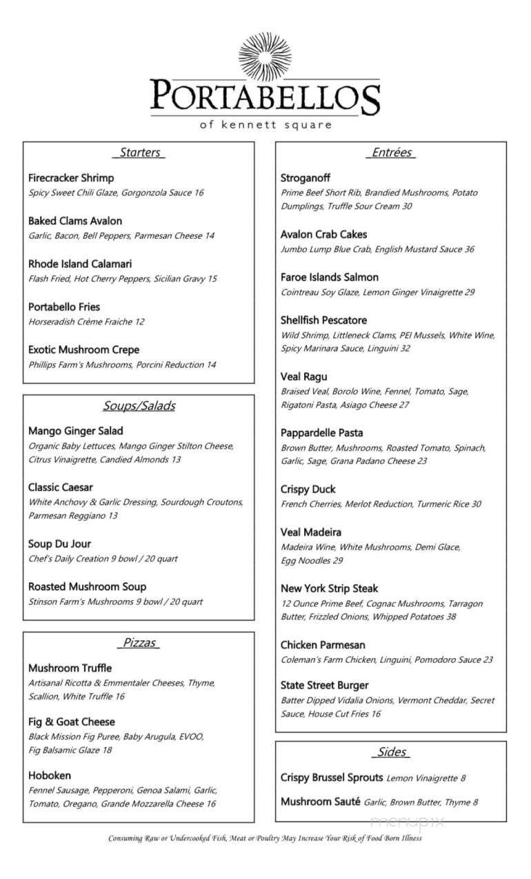 Portabello's - Kennett Square, PA menu_pic