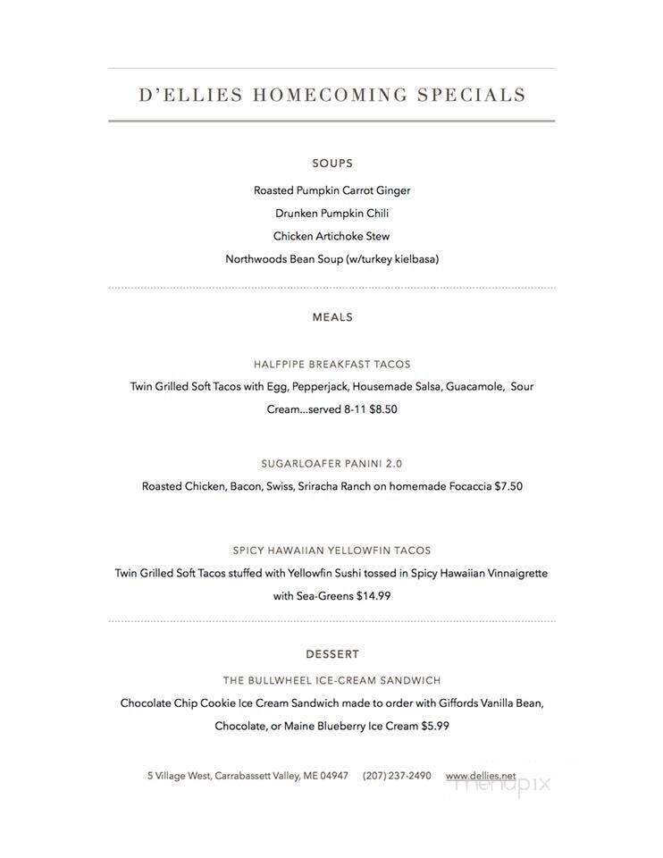 D'Ellies - Carrabassett Valley, ME menu_pic