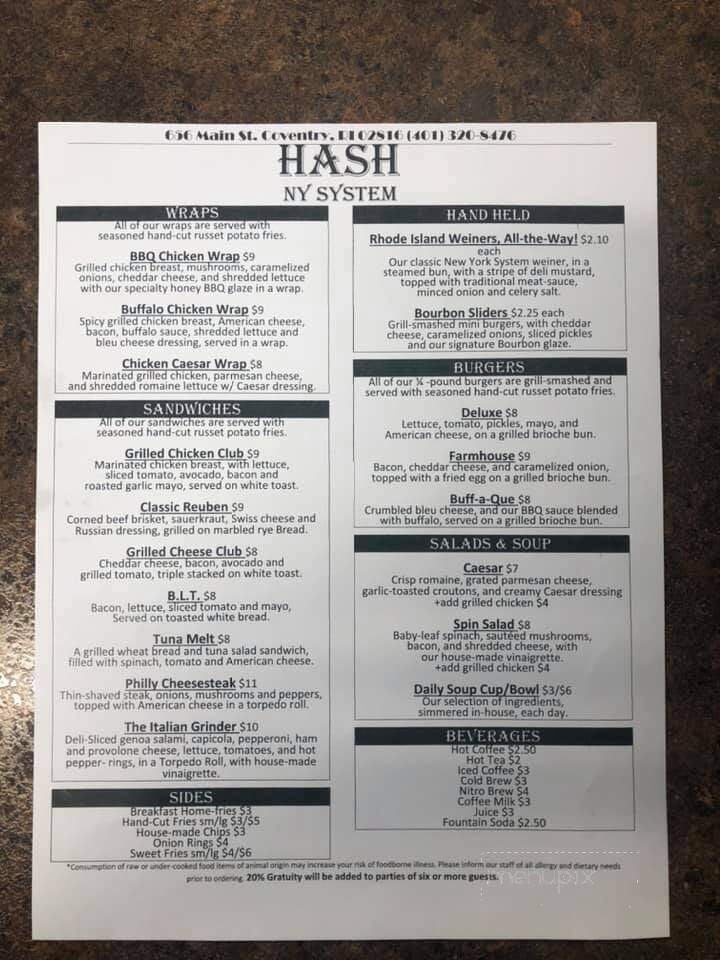 Hash Ny System - Coventry, RI menu_pic