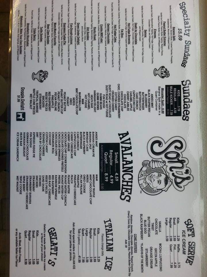 Son's Italian Ice - Quarryville, PA menu_pic