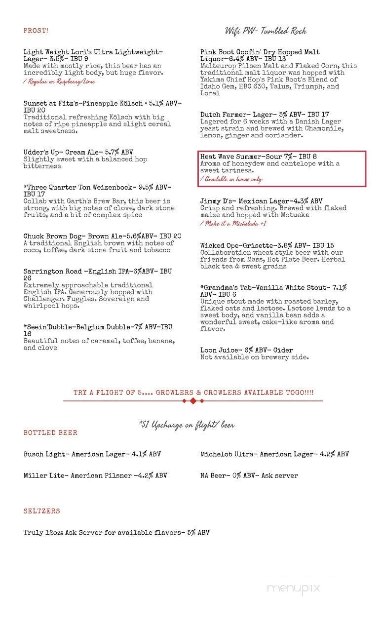 Tumbled Rock Brewery & Kitchen - Baraboo, WI menu_pic