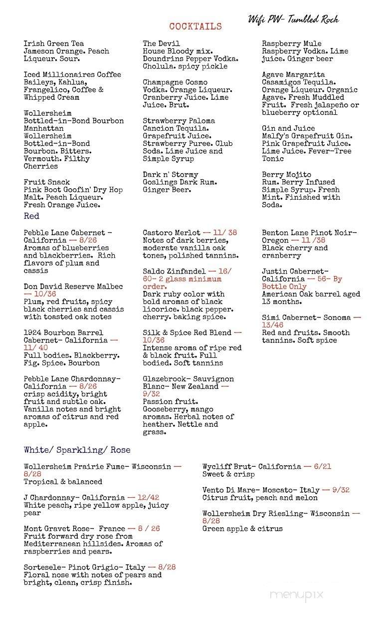 Tumbled Rock Brewery & Kitchen - Baraboo, WI menu_pic