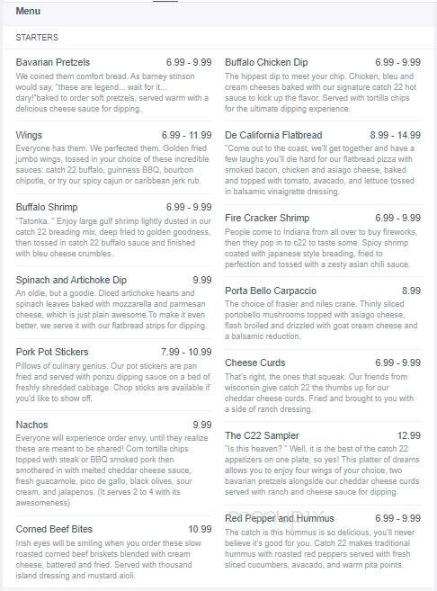 Catch 22 - Merrillville, IN menu_pic